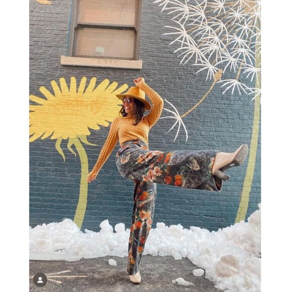 Anthropologie Wide Leg  knit fall Floral Trousers Pants by Eva Franco nwt - Picture 4 of 6